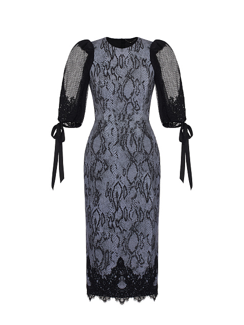 Grey Snake Skin Printed Denim Midi Dress, 1