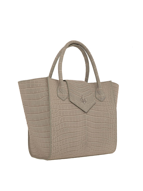 Beige Trapeze Bag With Crocodile Leather Clutch, 2