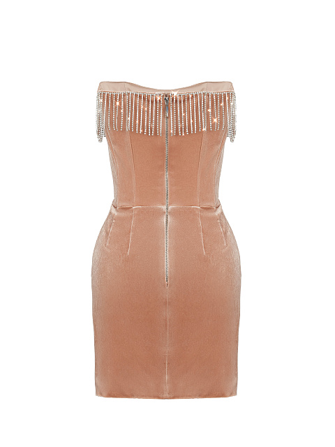 Beige Velvet Fringed Mini Dress, 2 Beige Velvet Fringed Mini Dress, 2