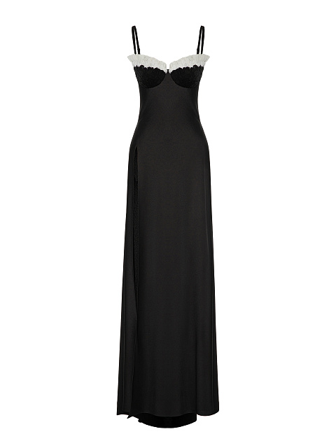 Black feather-trim maxi dress, 1 Black feather-trim maxi dress, 1