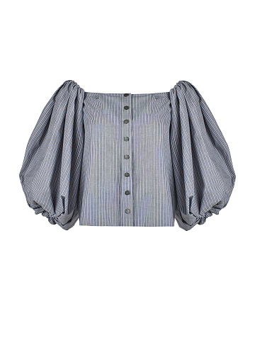 Grey Striped Balloon Sleeve Top, 1