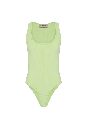 Light Green Ribbed Tank Bodysuit, 1