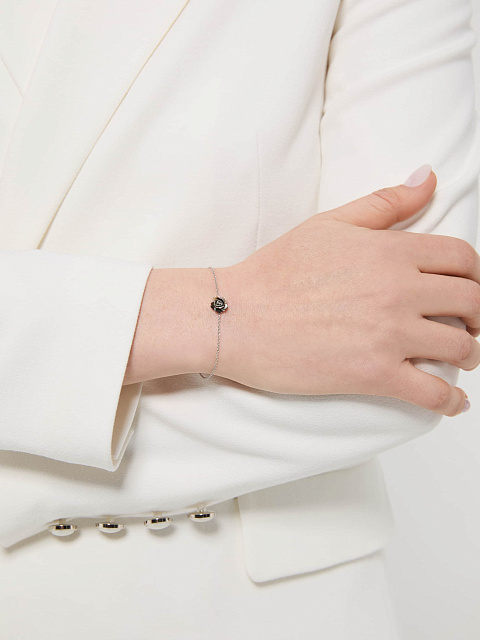 Bracelet made of white gold with a rose of black carved mother-of-pearl, 2
