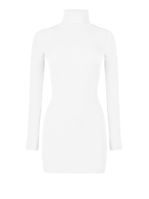 White Rib Knit Turtleneck Mini Dress, 1