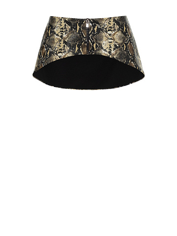 Beige faux leather peplum belt with snakeskin print, 1