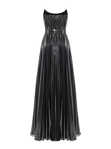 Silver maxi dress made of pleated fabric, 2