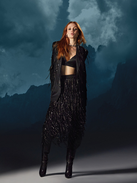 Black Sequined Midi Skirt, 6