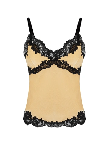 Yellow Lace Trim Velvet Top, 1