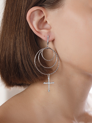 Silver & Cubic Zirkonia Cross Hoop Earrings, 2