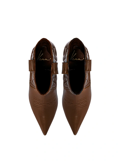 Brown Leather High Heel Cowboy Boots, 4