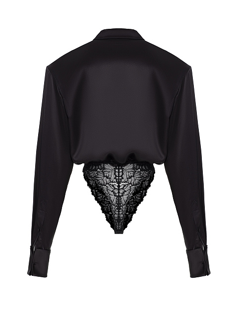 Black silk bodysuit blouse, 4