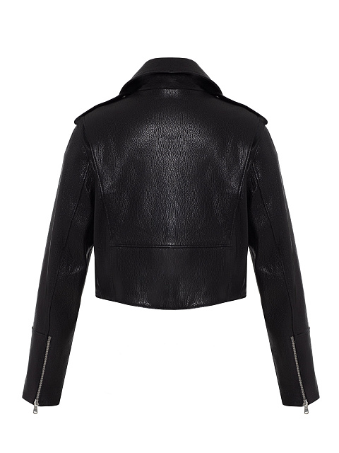 Black Cropped Leather Biker Jacket, 2