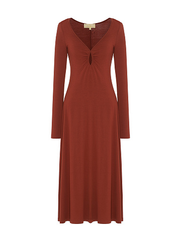 Brown Rayon Jersey Midi Dress, 1