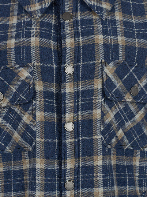 Men's Navy Blue Checked Blue Faux Fur Lined Shirt, 3 Men's Navy Blue Checked Blue Faux Fur Lined Shirt, 3
