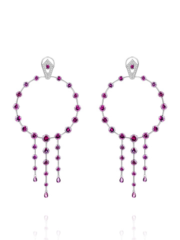 Hoop earrings in white gold with rhodolite garnet and diamonds, 1