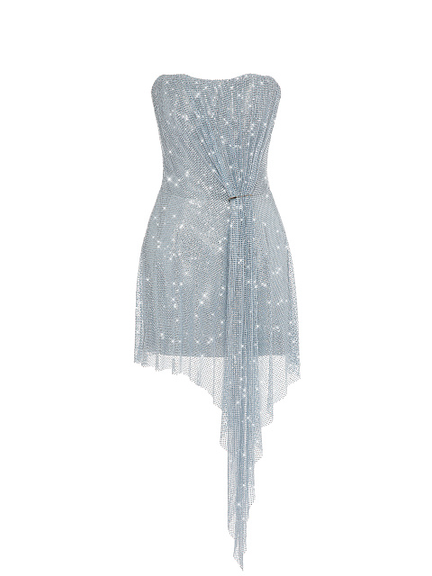 Light Blue Rhinestone Mesh Mini Dress, 1 Light Blue Rhinestone Mesh Mini Dress, 1
