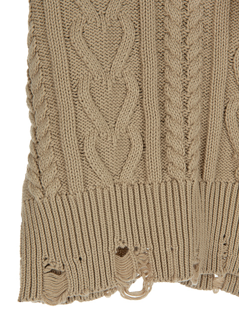 Dark Beige Cotton Cropped Cable Knit Sweater, 3 Dark Beige Cotton Cropped Cable Knit Sweater, 3
