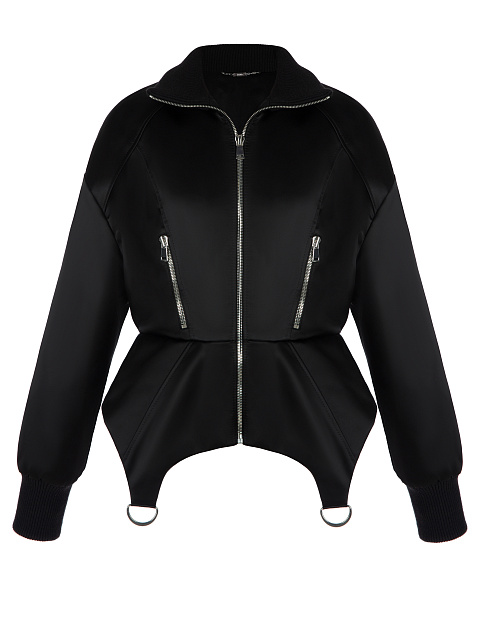 Black Silk Peplum Bomber Jacket, 1 Black Silk Peplum Bomber Jacket, 1