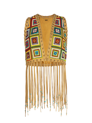 Brown Suede Embroidered Vest, 1