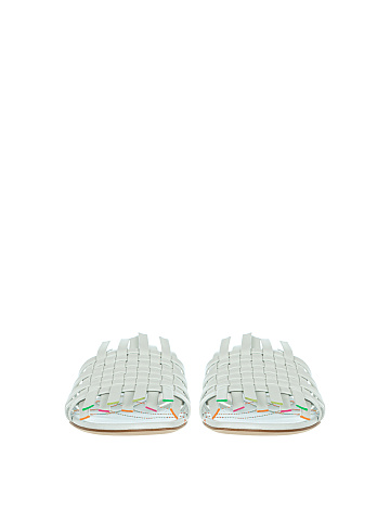 White Leather Woven Mules, 2