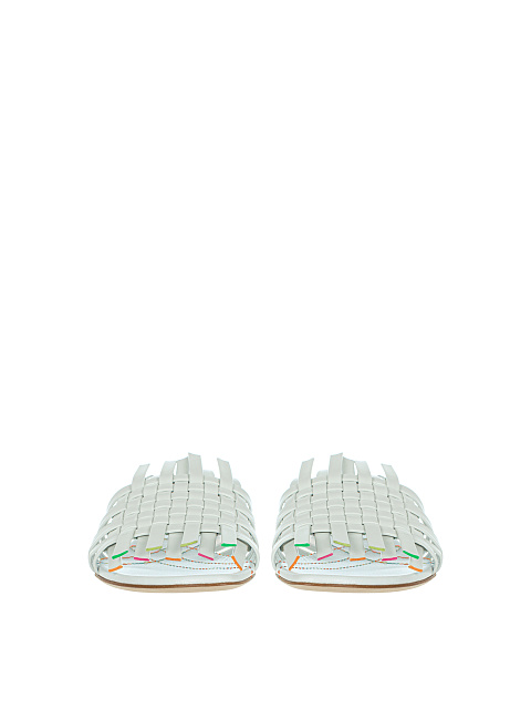 White Leather Woven Mules, 2