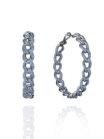 Black Gold & Aquamarine Chain Hoop Earrings, 1