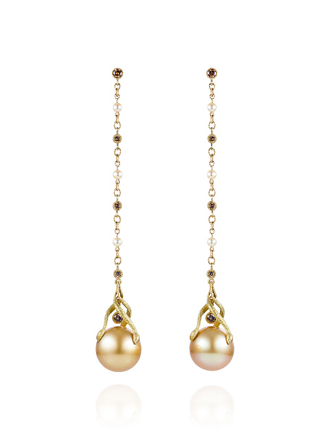 Yellow gold earrings with pearls and diamonds, 1