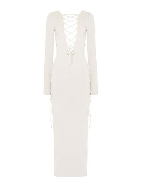 White Lace Up Jersey Maxi Dress, 1 White Lace Up Jersey Maxi Dress, 1