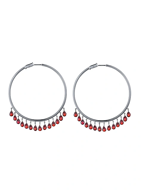 Black Gold & Briolette-cut Garnet Hoop Earrings, 1
