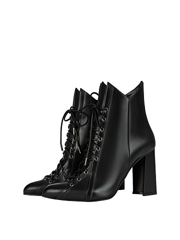 Black Leather Lace-Up Ankle Boots, 1