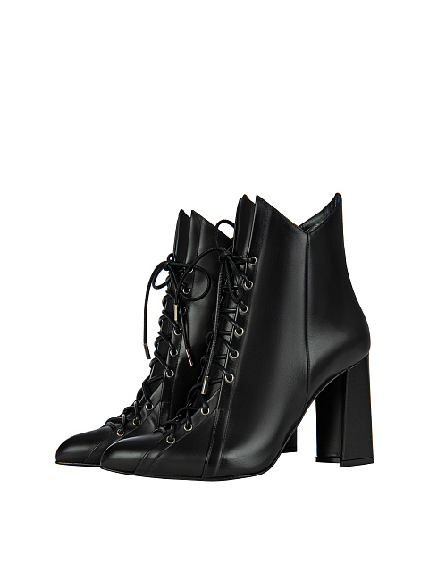 Black Leather Lace-Up Ankle Boots, 1