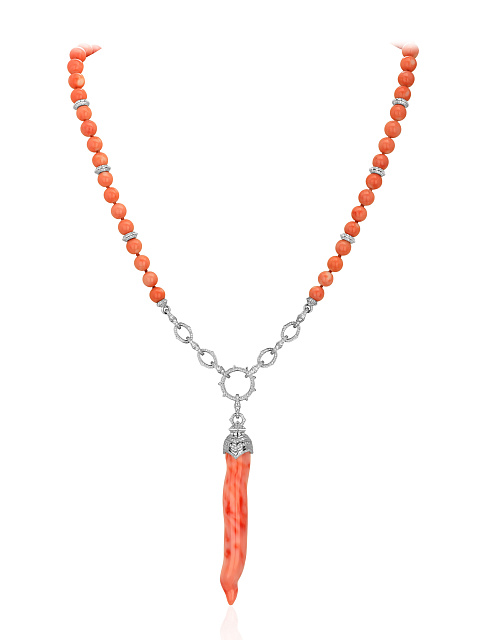 White gold necklace with coral and diamonds pendant, 1