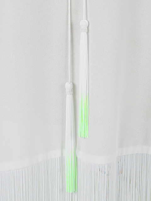 White & Neon Green Fringed Chiffon Tunic, 3 White & Neon Green Fringed Chiffon Tunic, 3
