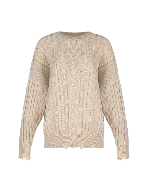 Beige Distressed Cable Knit Sweater, 1 Beige Distressed Cable Knit Sweater, 1