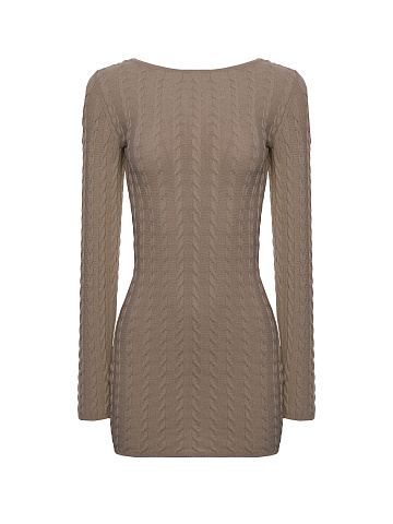 Brown knitted mini dress with open back, 1