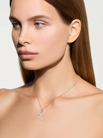 White gold necklace with a K-shaped diamond pendant, 2