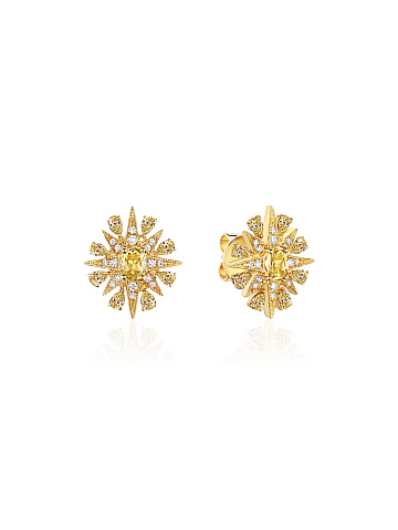 Yellow gold earrings with yellow diamonds, 1