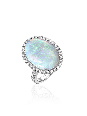 White gold ring with an oval-cut opal, 1