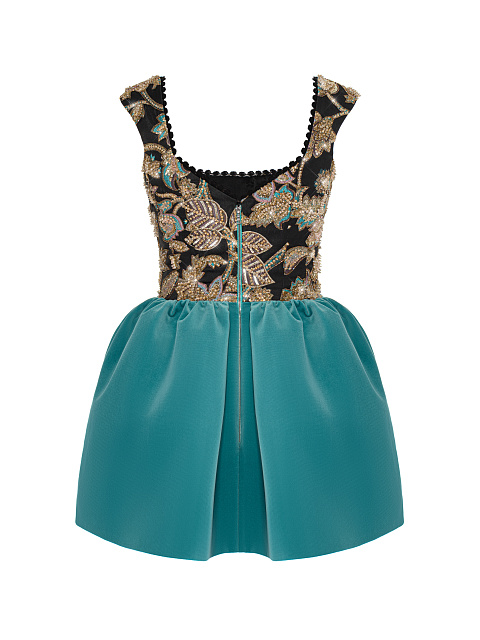 Embroidered Jacquard & Velvet Mini Dress, 2