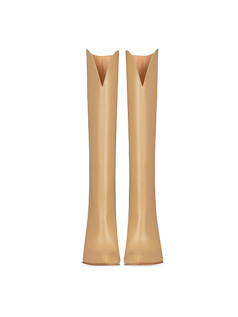 Beige Leather Heeled Tall Boots, 2