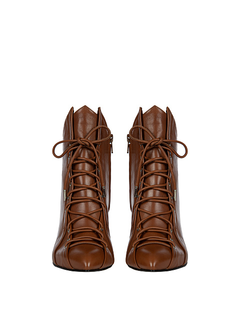Brown Leather Lace-Up Ankle Boots, 2