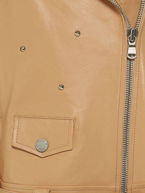 Beige Studded Leather Biker Jacket, 3 Beige Studded Leather Biker Jacket, 3