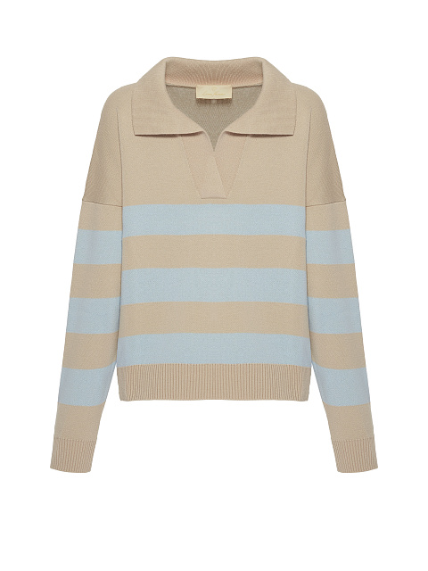 Beige & Blue Striped Cotton Pullover, 1 Beige & Blue Striped Cotton Pullover, 1