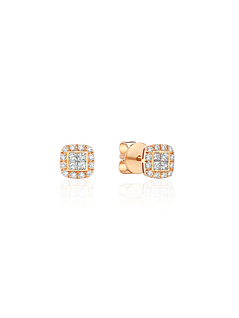 Pink gold stud earrings with diamonds, 1