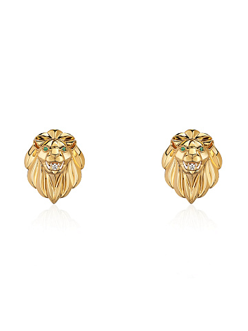 Yellow gold stud earrings with emeralds and diamonds, 1