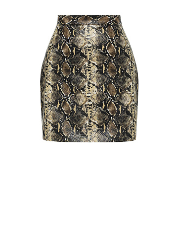 Beige Snakeskin Prined Faux Leather Mini Skirt, 1