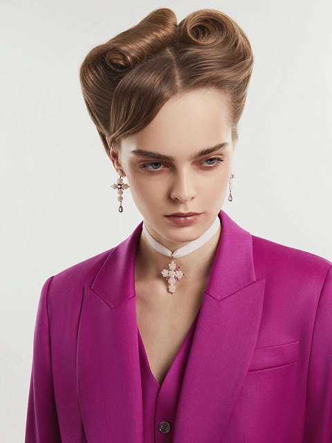 Rose Gold, Rose-cut Mother-of-Pearl & Amethyst Earrings, 2