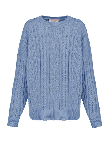 Light blue unisex cotton cable-knit sweater, 1