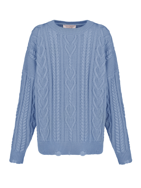 Light blue unisex cotton cable-knit sweater, 1 Light blue unisex cotton cable-knit sweater, 1