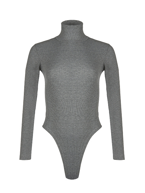 Grey Ribbed Cotton L/S Turtleneck Bodysuit, 1 Grey Ribbed Cotton L/S Turtleneck Bodysuit, 1